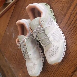 On Running Women's Shoes in White, Tan, & Green